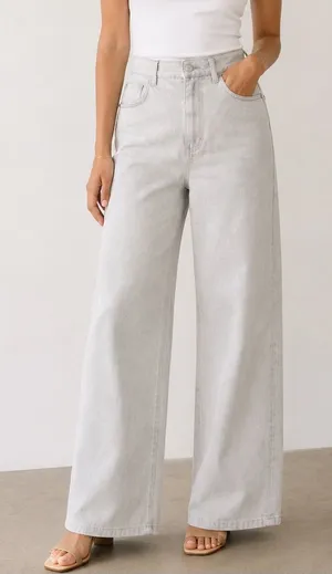 Zara Light Gray High Rise Wide Leg Jeans Full Length Denim Pants. Size S thumbnail 1