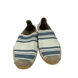 Tory Burch Beige‎ Blue Striped Fabric Espadrille Flat Slip-On Shoes 9.5 Designer thumbnail 4