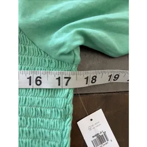 Gap Smocked Button Front Top Womens Size L Tall Green Puff Sleeve Cotton Modal thumbnail 7