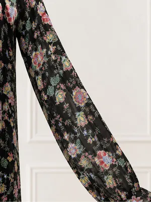 Banana Republic Black Floral Sheer Tie-Neck Ruffle Hem Dress Women’s M Romantic thumbnail 4