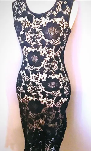 Black Lace Dress Nude Liner Approximately Sz S thumbnail 1