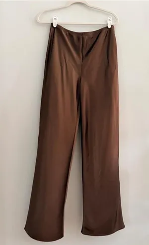 Reformation Gale Satin Mid Rise Bias Pant in Pinecone Brown thumbnail 1