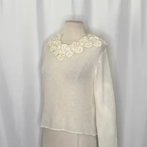 ZARA Alpaca Wool Ecru Crochet Flower Applique Sweater Blogger Favorite Small thumbnail 6