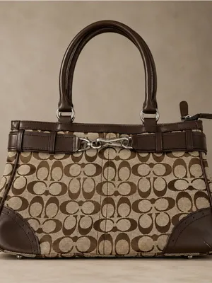 Vintage Coach Y2K Hamptons Signature Leather Satchel Brown Monogram Jacquard thumbnail 1