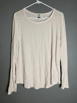 Old Navy White Pink Waffle Knit Scoop Neck Top Size XL thumbnail 1