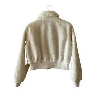 Urban Outfitter Sherpa Fuzzy Zip Up Cropped Ivory Womens Jacket SZ M thumbnail 5