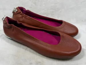 Soto Massini Milano Cognac Brown Leather Ballet Flats Silver Padlock Heel Sz9-10 thumbnail 1