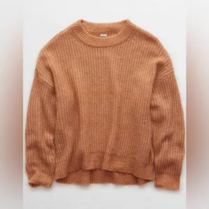 Aerie chunky knit sweater in a light brown or burnt orange color thumbnail 3