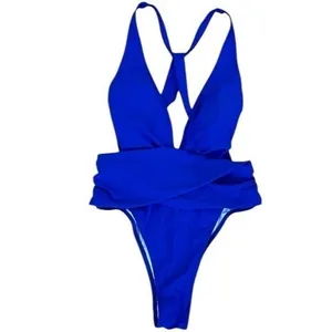 NEW Cupshe Plunge Neck High Leg One Piece Swimsuit Tropical Resort Coastal S thumbnail 3