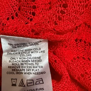 LOFT Red Pointelle Scalloped Button Front Cardigan Sweater Womens Medium thumbnail 5