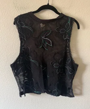 Free People Black Floral Mesh Tank Size XS Floral Embroidered Summer Beachy thumbnail 1