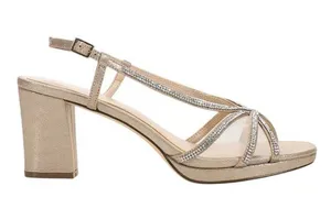 NWT Nina Rhinestone Slingback Block Heel Sandals Taupe Champagne Brown 6.5M thumbnail 1