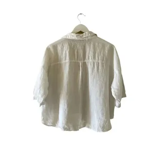 ZARA White Linen Blend Crop Button Up Shirt Boxy Minimalist Bohemian SZ L #1675 thumbnail 7