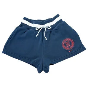 Nike Fleece Varsity Shorts Women XS‎ Navy Embroidered Crest Sweatshorts Pockets thumbnail 2