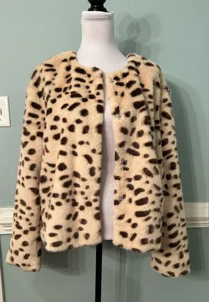 a new day Cream and Brown Faux Fur Leopard Jacket thumbnail 1