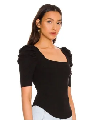 Free People Elegant Black Puff Sleeve Top thumbnail 1