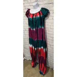 Tie Dye Off the Shoulder Jumpsuit with Pockets, Casual Polyester Large thumbnail 5