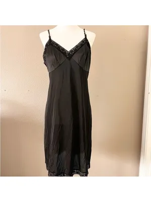 Vanity Fair Black Lace-Trim Slip Dress thumbnail 4