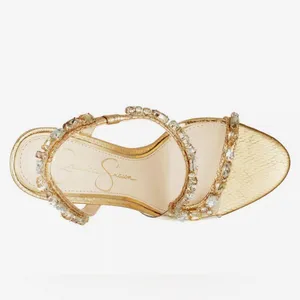 Jessica Simpson Jaycin Metallic Embossed Jewel Embellished Dress Sandals, Size 9 thumbnail 4