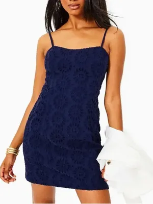 Lilly Pulitzer Shelli Eyelet Mini Dress Navy Blue thumbnail 1