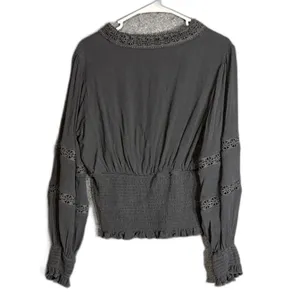 Scarlet Darkness Womens Size Large Black Lace Trim Smocked Waist Gothic Blouse thumbnail 3