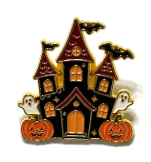 Halloween Haunted House Pin Black Orange White Gold Tone New thumbnail 1