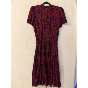S.L. Fashions Vintage Red Paisley Midi Dress Womens 14T Rayon Pockets USA Made thumbnail 7