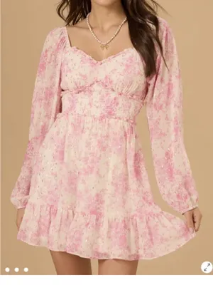 Arula Denali Floral printed Dress pink white and gold long sheer sleeves size 1X thumbnail 1