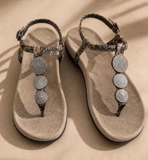VIONIC Karina Snake Print Medallion Thong Sandals Orthotic Arch Support Size 6 thumbnail 1