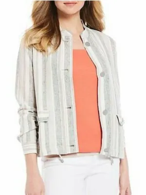 Jones New York Linen Gray Blue Stripes Lightweight JACKET/Blazer SIZE XL EUC thumbnail 1