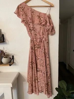 Wayf Pink Floral Ruffle Midi Wrapped Dress Small thumbnail 4