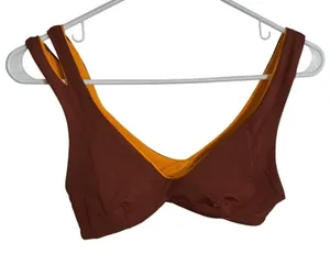 L*Space Women's One Wave Reversible Bikini Top Tan Brown Orange‎ V-Neck Strappy thumbnail 1