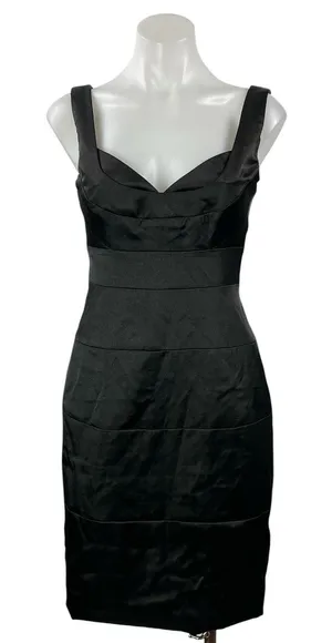 London Times Black Sleeveless Silk Satin Sweetheart Bandage Mini Bodycon Dress 4 thumbnail 1