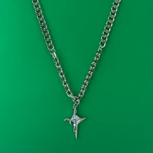 CZ Star Pendant Necklace for Men Women Streetwear Unisex Punk Hip Hop Necklace thumbnail 1