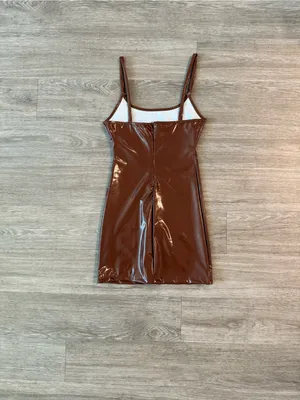 NWOT Brown Vinyl Bodycon Dress, Size XS thumbnail 2