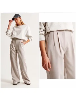 Abercrombie & Fitch Sloane Tailored Wide Leg Pants Trouser Beige Women’s 12/31 thumbnail 16