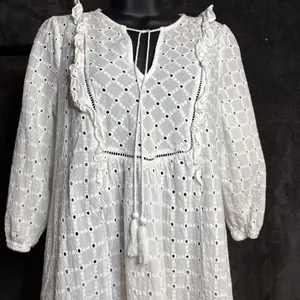 Anthropologie Thames Dress White Eyelet Cotton Womens 4 3/4 Sleeve Mini Boho thumbnail 3