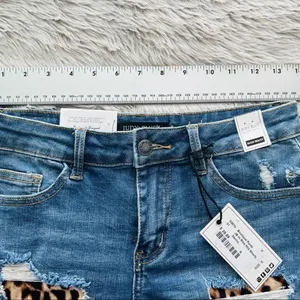 NWT Judy Blue denim distressed Leopard patch shorts size small New High Waist thumbnail 5