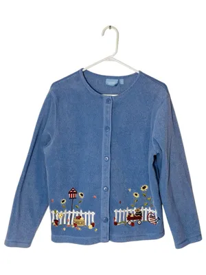 VINTAGE CROFT & BARROW Fleece Embroidered Granny Cardigan thumbnail 2