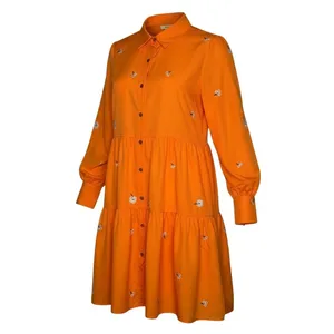 SheIn Floral Embroidered Tiered Babydoll Mini Dress Womens Small Orange Boho Whimsical thumbnail 2