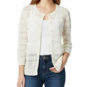 New York and Company Cream Sheer Knit Button Cardigan 3/4 Sleeve Sweater size M thumbnail 2