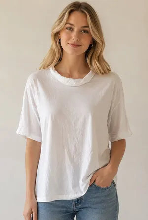 Pure J jill white mock neck tee Tshirt stretchy Medium classic Basic casual thumbnail 1