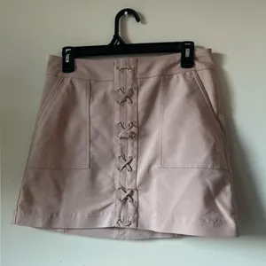 Express Blush Pink Faux Mini Skirt with Lace-Up Front – Size 6 thumbnail 3