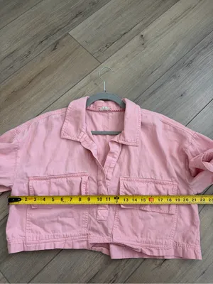 Anthropologie Pilcro Pink Short Sleeve Cropped Boxy Outdoorsy Blouse M thumbnail 9