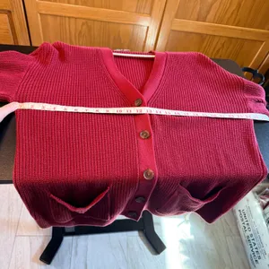LOFT Womens XL Burgundy Red Shaker Stitch Cotton Button Front Cardigan Sweater thumbnail 7