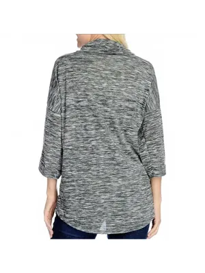 Kate & Mallory Gray Heathered Knit Drop Shoulder Tie Poncho Top Plus Size 3X thumbnail 2