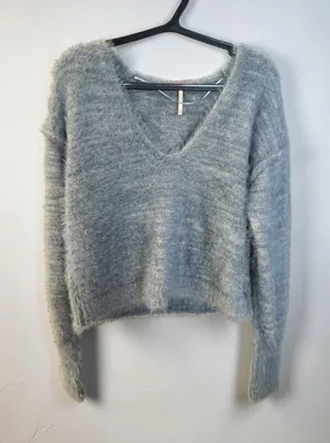 Free People - Size XS - Serendipity V-Neck Fuzzy Eyelash Sweater‎ in Storm Combo thumbnail 1