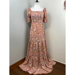Inmod Pink Floral Puff Sleeve Open Tie Back Maxi Dress Small Romantic Feminine thumbnail 2