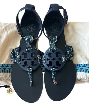 Tory Burch‎ Miller Scarf Sandals Navy Floral Ankle Strap 8 thumbnail 1