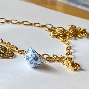 Handmade vintage cottage retro fairy style quality material mix gold stainless steel necklace🌝🍃 thumbnail 6